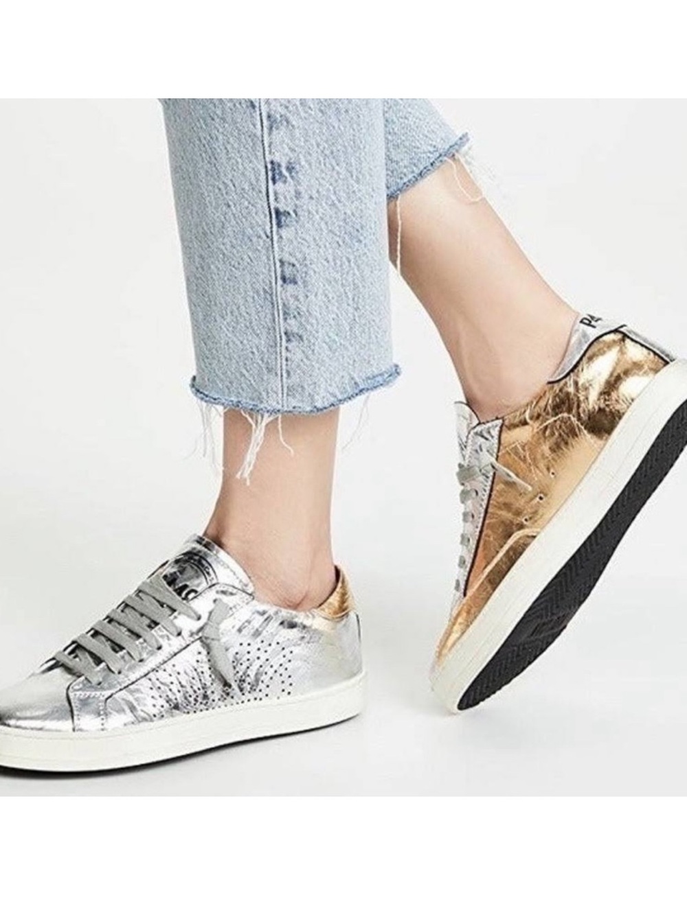 P448 Silver & Gold John Low Top Sneakers 37 Metallic